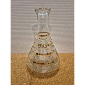 Vintage 8.5" Tall Clear Glass Funnel-Shaped Decanter with Gold Rings